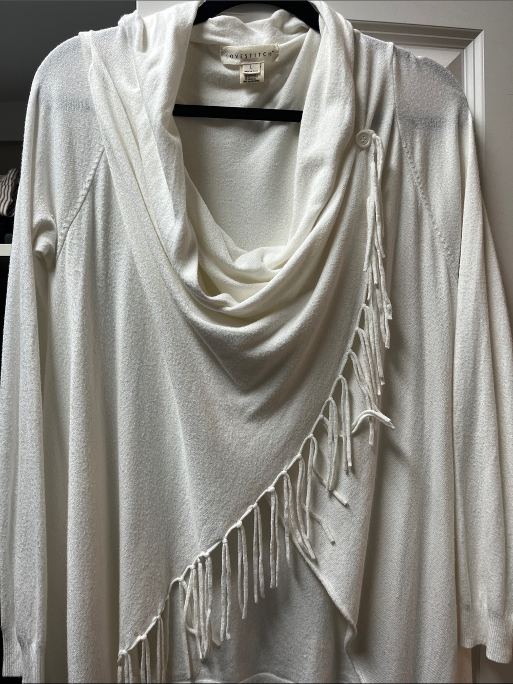 Evereve Lovestitch Size Large White Wrap Top with Fringe Trim
